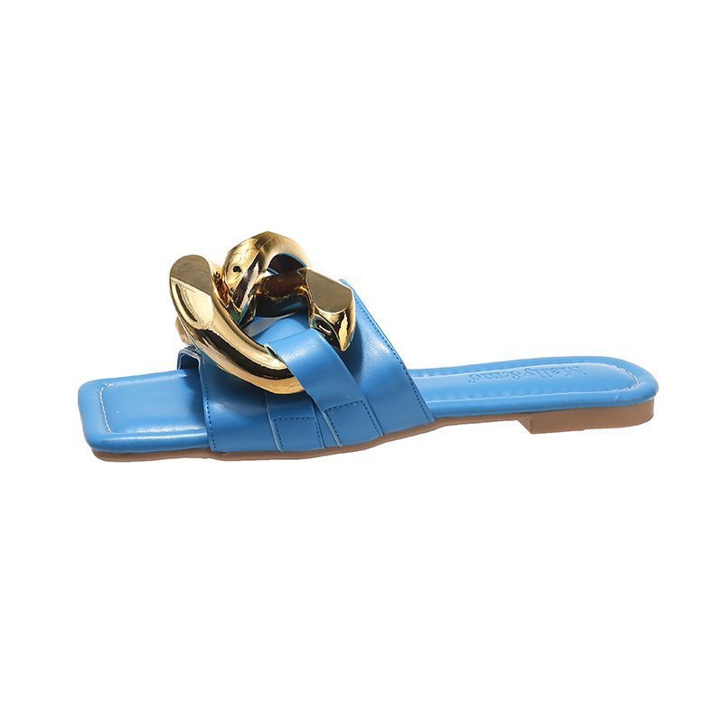 Flat-bottomed Candy Color Metal Chain Sandals