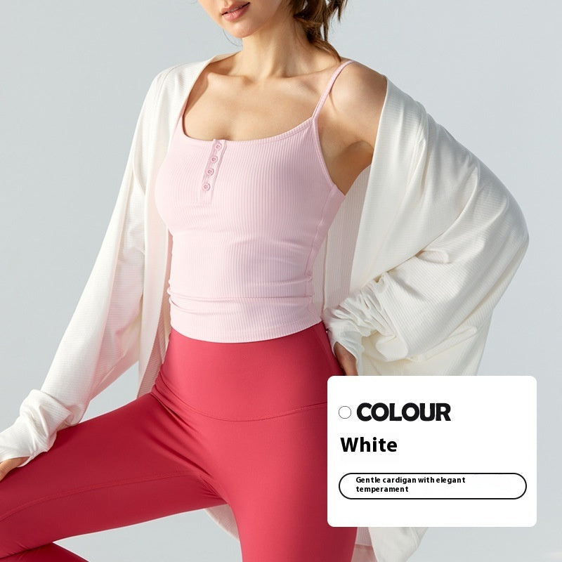 Casual Laid-back Style New Shawl Cardigan Long Sleeve Coat - White / Free Size - Hat