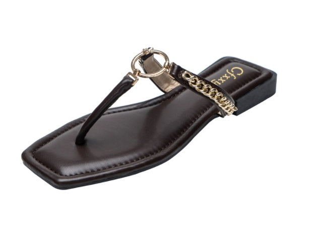 Fashion Chain Round Buckle Flip Flops Womens Low Heels  Sandals
