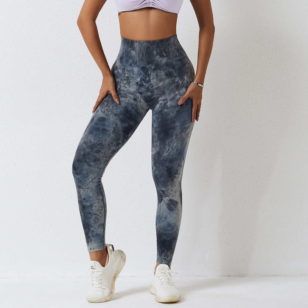 Seamless High Waist Peach Sports Trousers Waist One-piece Splash-dyeing Yoga Trousers
