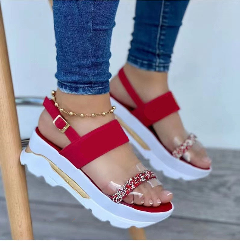Roman Sandals Thick Sole Buckle Strip Wedges Shoes Transparent Clear Sandals