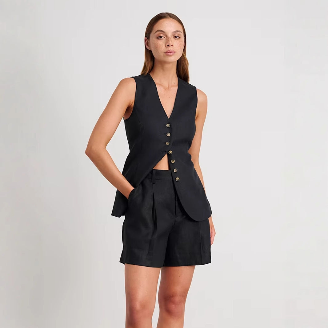 Cotton Linen Shorts Commuter Vest Shorts Suit