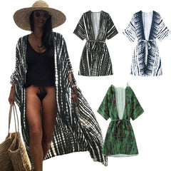 Fashion Women's Black And White Tie-dye Printed Cardigan