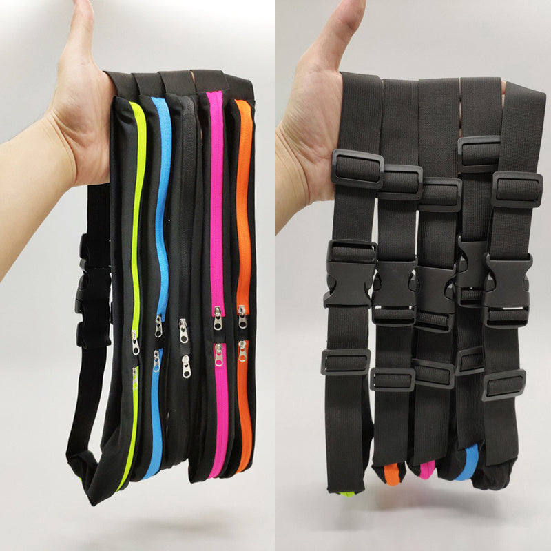 Sports Waist Bag With Double Pocket Slim Zip Running Phone Belt Bags - Clothing