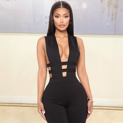 New Women's Fashion Hollow Stitching V-neck Sleeveless Bodysuit