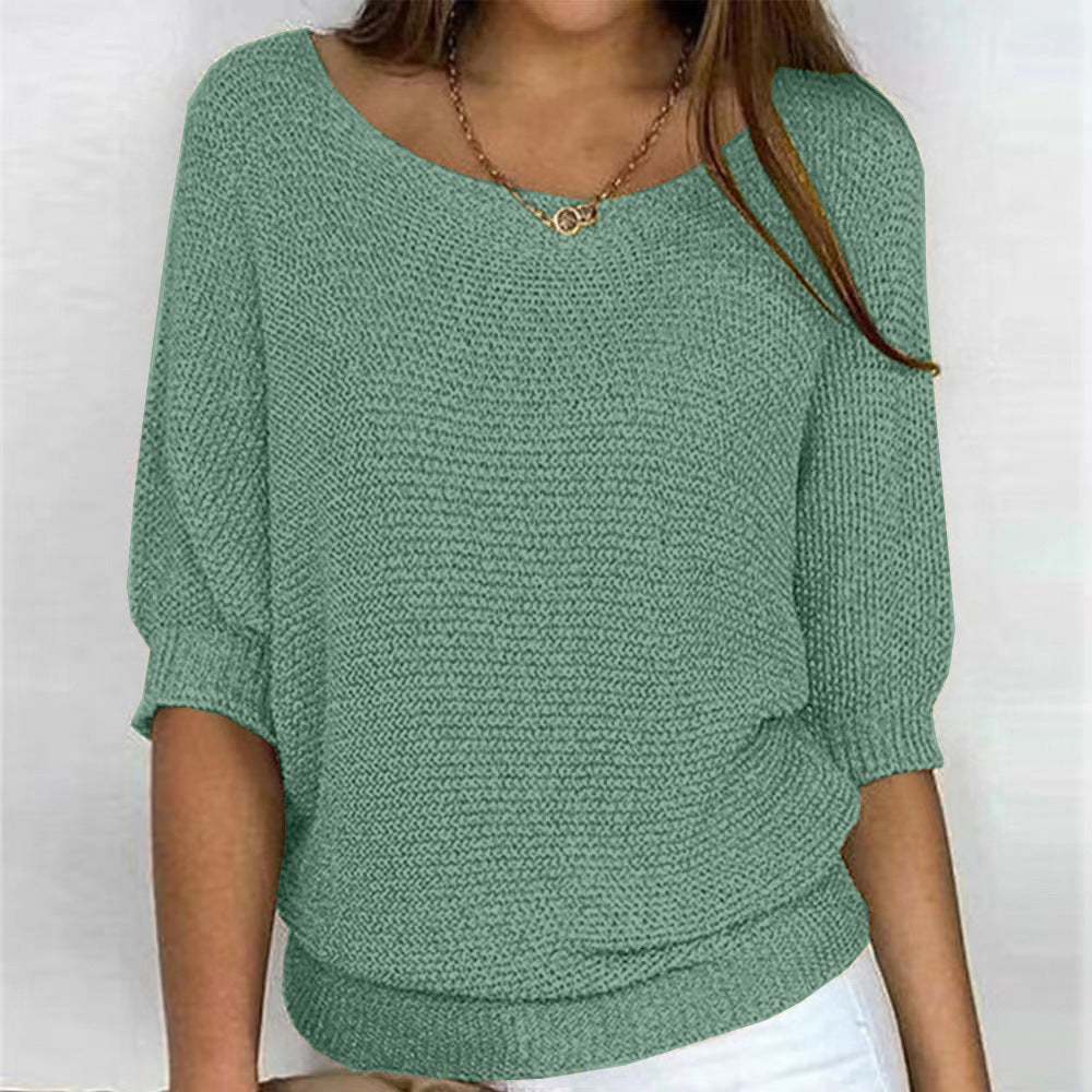 Solid Color Round Neck Sweater Women's