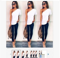 Women's One-shoulder White T-shirt