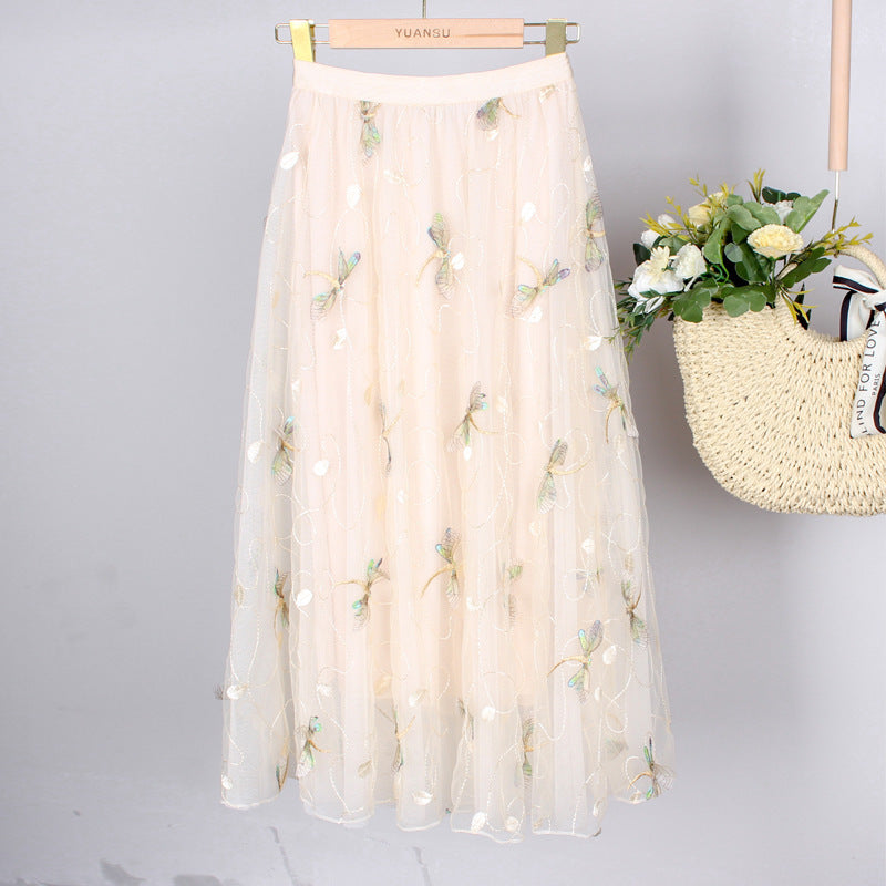 Three-dimensional Dragonfly Skirt Female High Waist Big Swing Fairy Net Yarn