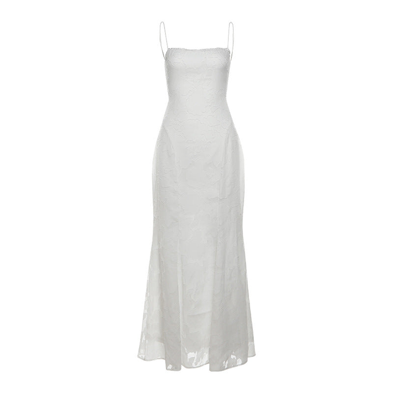 European, American And French Style High Class Elegant Solid Color Slim Fit Bare Back Sling Dress