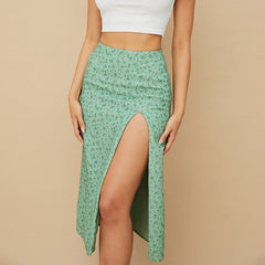 Women's Floral Thin Versatile High Slit Bag Hip Long Skirt