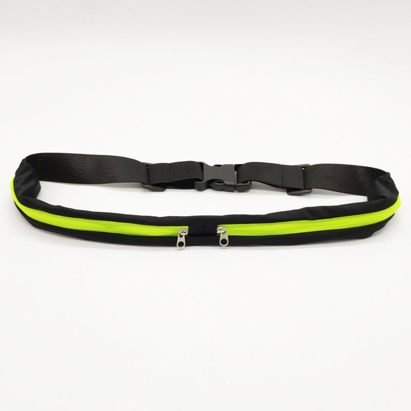 Sports Waist Bag With Double Pocket Slim Zip Running Phone Belt Bags - Green / 3.2WidthOrdinaryZipper - Clothing