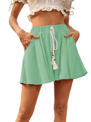Ladies Casual Drawstring Comfortable Cotton Linen Shorts