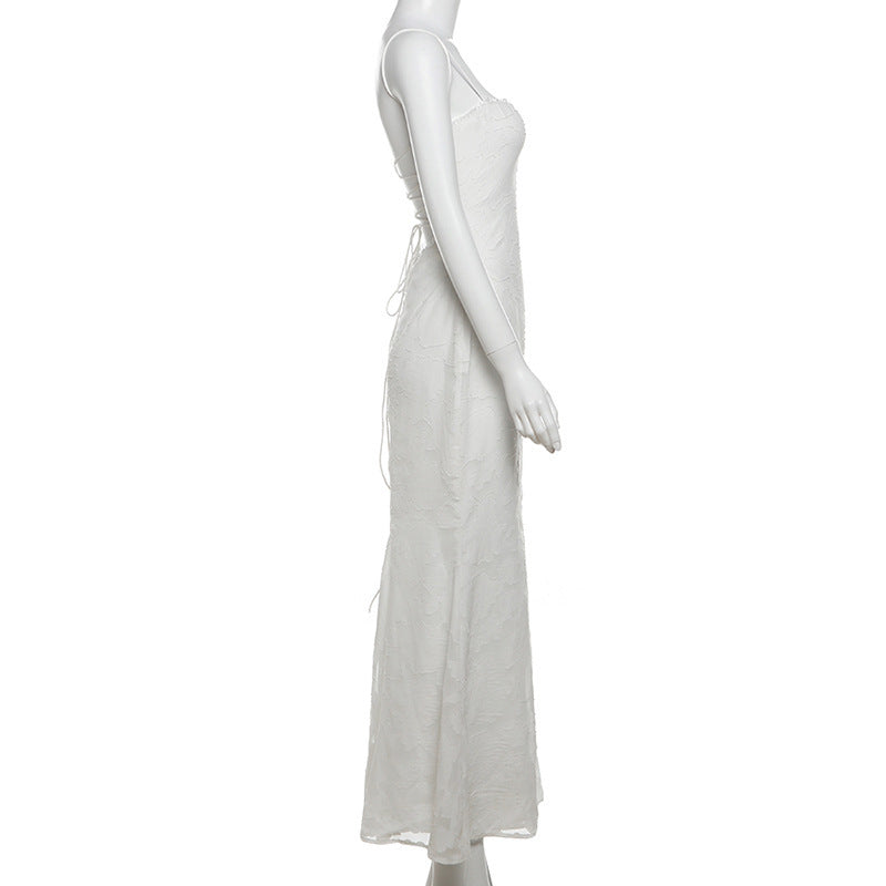 European, American And French Style High Class Elegant Solid Color Slim Fit Bare Back Sling Dress