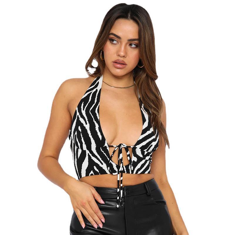 Women's Top Zebra Striped Halter Short