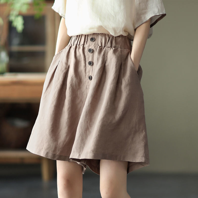 New Women's Literature Retro Cotton Linen Casual Loose Shorts