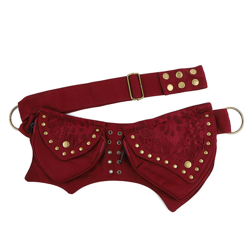 Vintage Waist Chest Bags Women Crossbody Bag Waistpack Outdoor Mobile Storage - Wine Red - Clothing