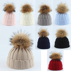 Parent-Child Children Raccoon Dog Fur Ball Hat Thermal Knitting - Hat