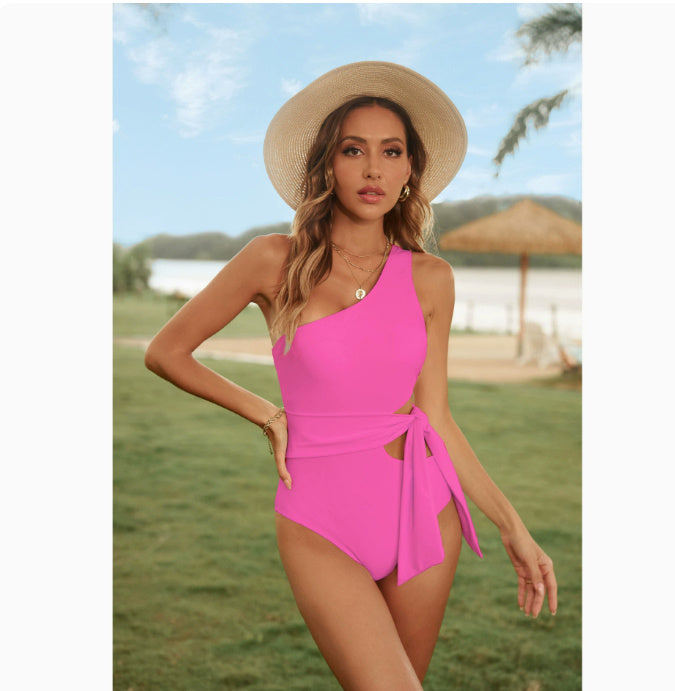 Women's One-Shoulder Abdominal  Waist One-Piece Swimsuit