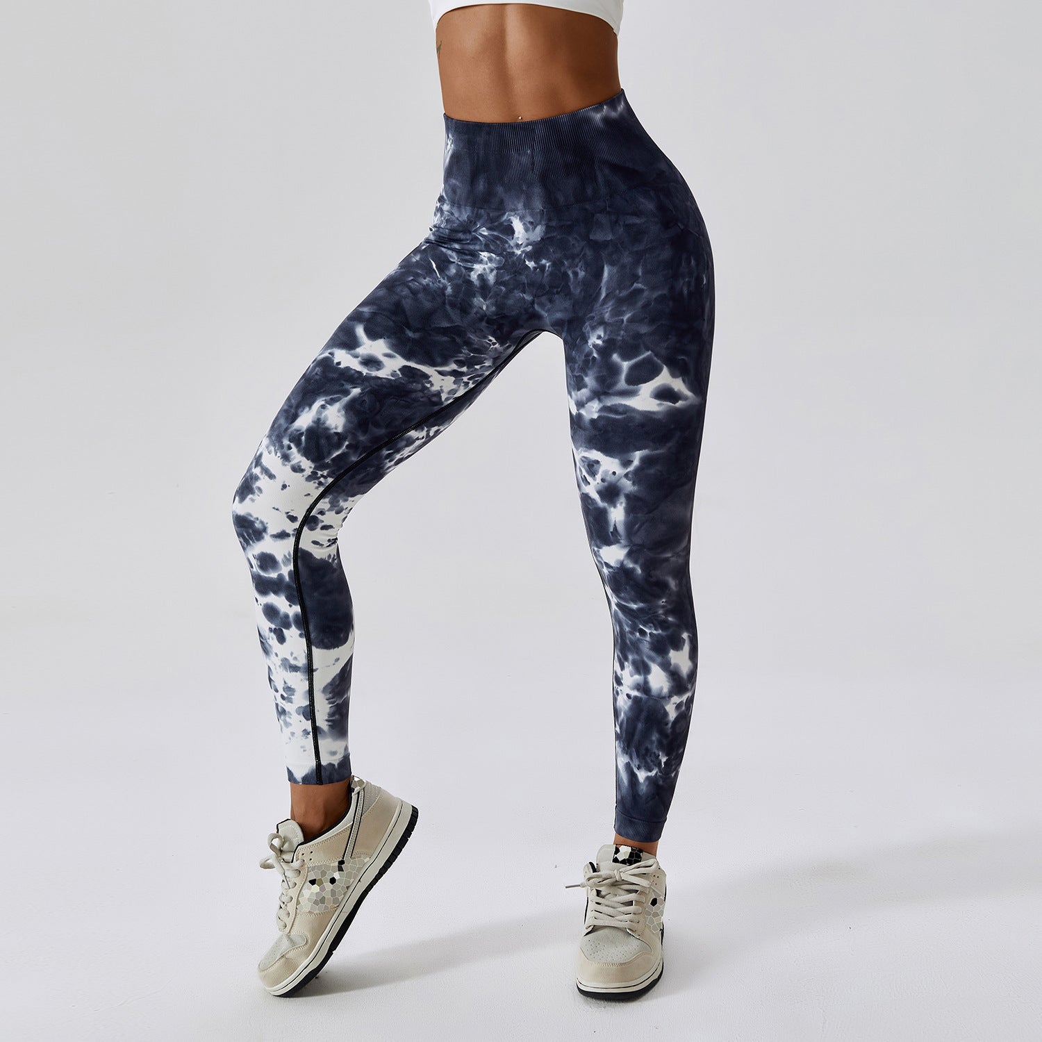 Seamless High Waist Peach Sports Trousers Waist One-piece Splash-dyeing Yoga Trousers