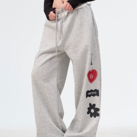 Vintage Lace Sweatpants Loose Straight Trousers Casual Women