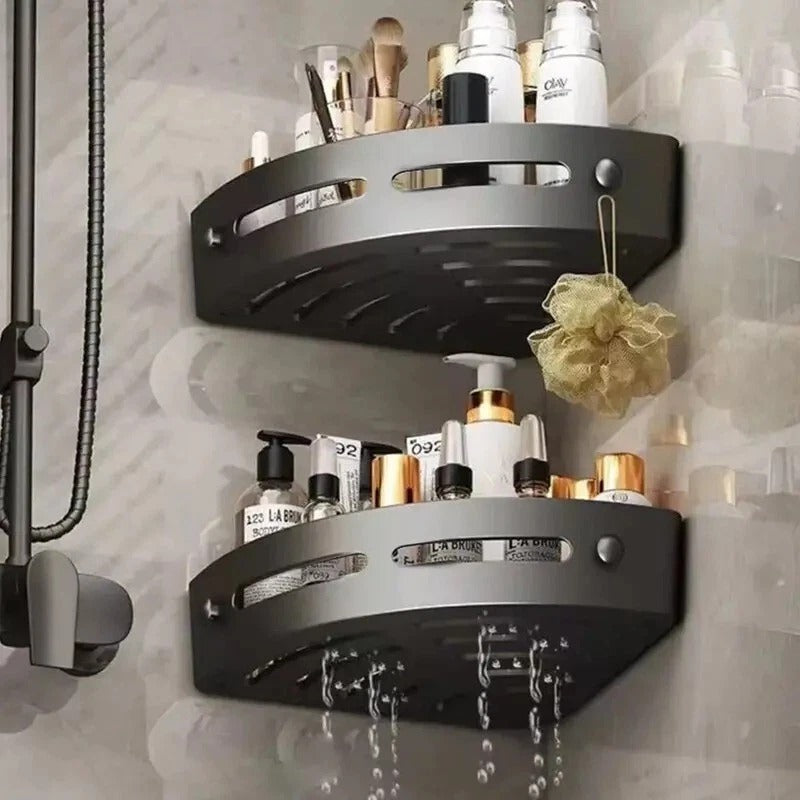 3 Tier Corner Shower Shelf Bathroom Rack Black No Drill Wall Mounted Storage UK