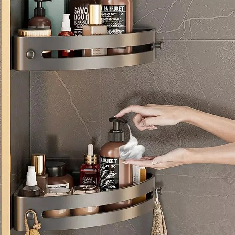 3 Tier Corner Shower Shelf Bathroom Rack Black No Drill Wall Mounted Storage UK