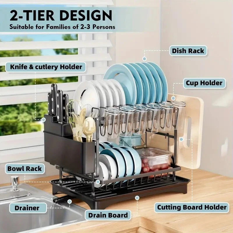 2-Tier Over Sink Dish Drying Rack – Large Stainless Steel Kitchen Organizer