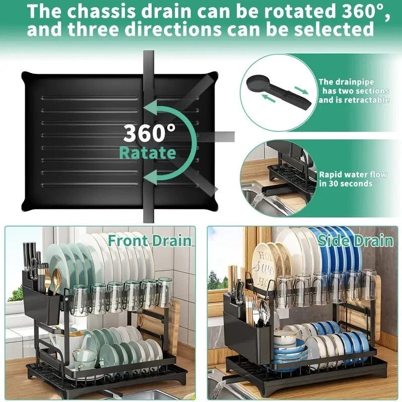 2-Tier Over Sink Dish Drying Rack – Large Stainless Steel Kitchen Organizer