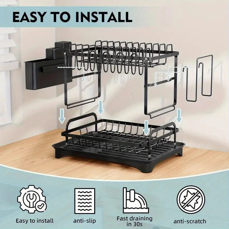 2-Tier Over Sink Dish Drying Rack – Large Stainless Steel Kitchen Organizer