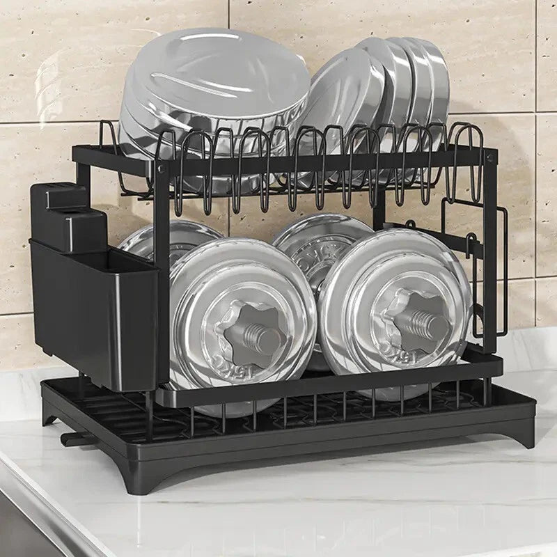 2-Tier Over Sink Dish Drying Rack – Large Stainless Steel Kitchen Organizer
