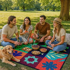 XL Foldable Picnic Blanket 198x198cm – Padded Outdoor Mat with Strap