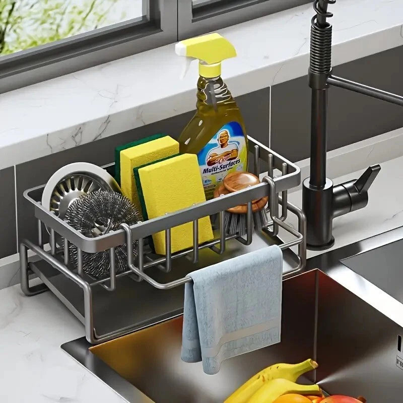1pc Modern Multifunctional Kitchen Sink Caddy Organizer - Plastic Sink Storage rack
