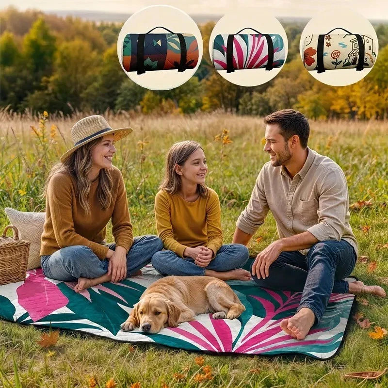 XL Foldable Picnic Blanket 198x198cm – Padded Outdoor Mat with Strap