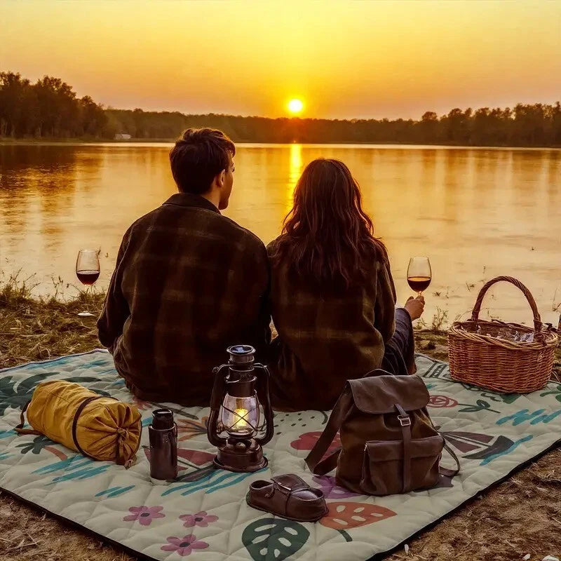XL Foldable Picnic Blanket 198x198cm – Padded Outdoor Mat with Strap