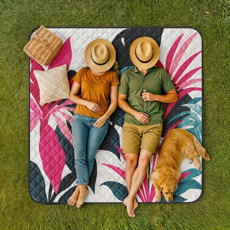 XL Foldable Picnic Blanket 198x198cm – Padded Outdoor Mat with Strap