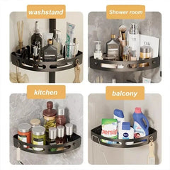 3 Tier Corner Shower Shelf Bathroom Rack Black No Drill Wall Mounted Storage UK