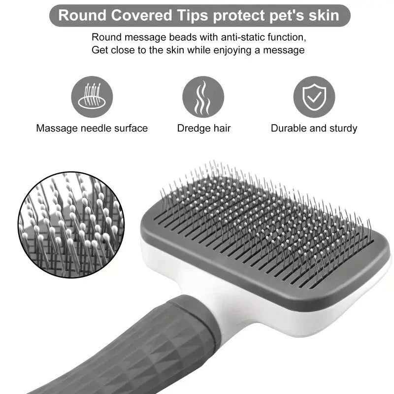 Pet Grooming Brush for Dogs Cats - Deshedding Comb with One-Click Hair Removal