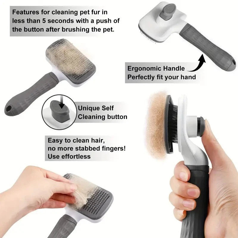 Pet Grooming Brush for Dogs Cats - Deshedding Comb with One-Click Hair Removal