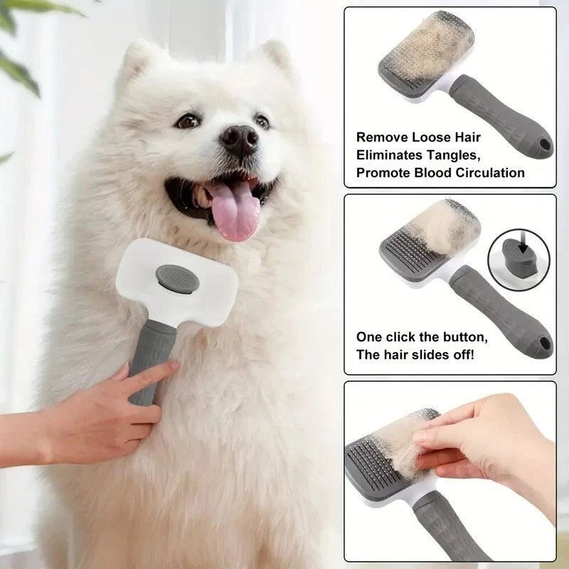 Pet Grooming Brush for Dogs Cats - Deshedding Comb with One-Click Hair Removal