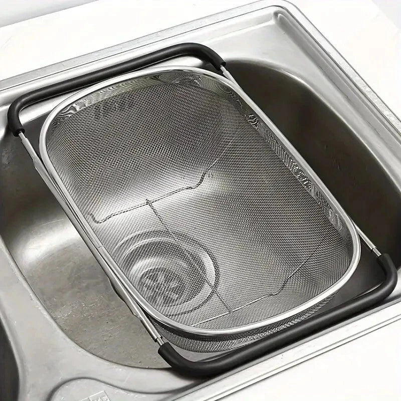 1pc, Sink Colander, Vegetable Sink Washing Basket, Fruit Drain Basket Rack, Stainless steel