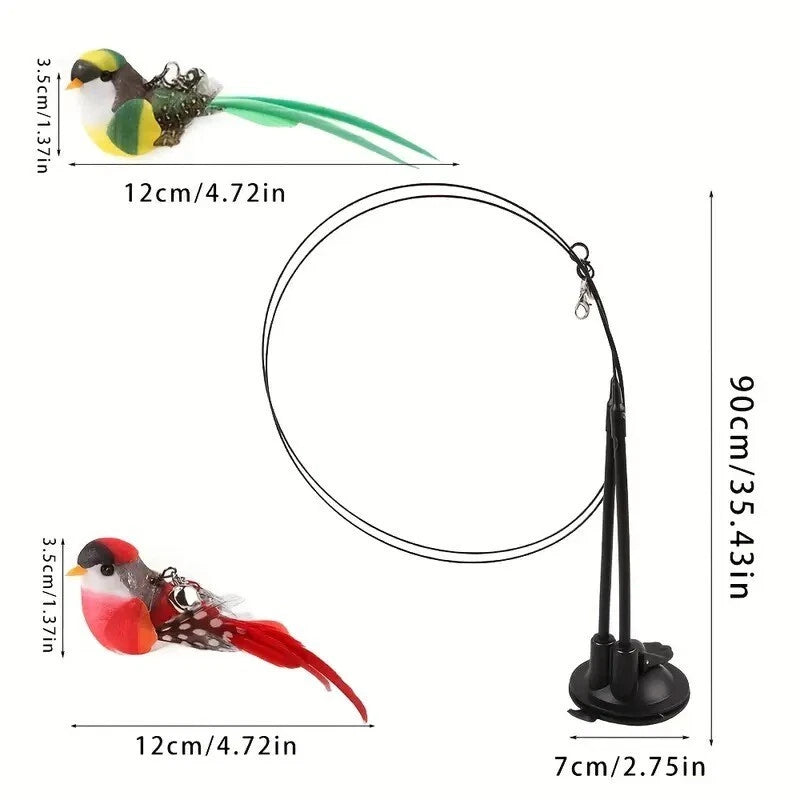 Cat Feather Wand Stick Cat Teaser Kitten Toy Dangle Bell Interactive in Black