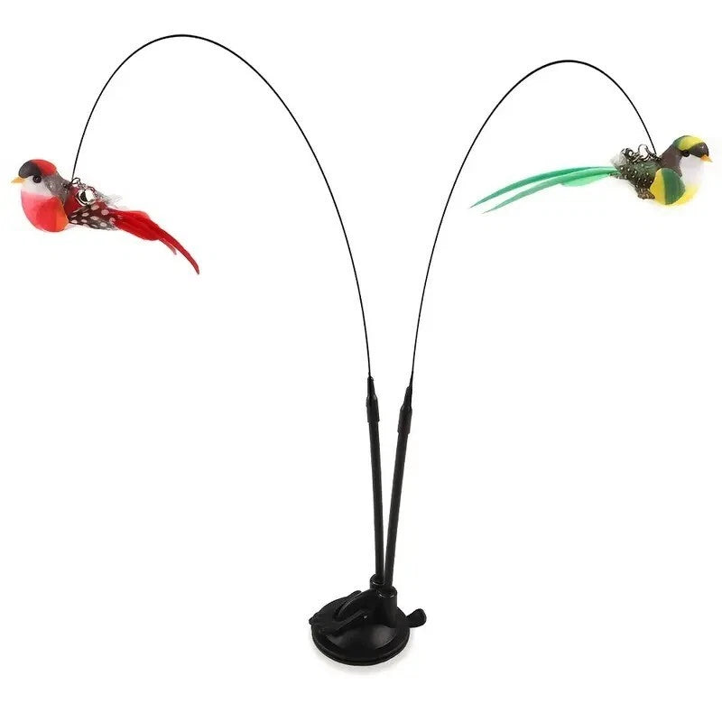 Cat Feather Wand Stick Cat Teaser Kitten Toy Dangle Bell Interactive in Black