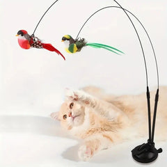 Cat Feather Wand Stick Cat Teaser Kitten Toy Dangle Bell Interactive in Black