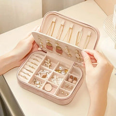 c3-Layer Velvet Jewelry Box Organizer with Zipper Travel Case for Rings & Earring