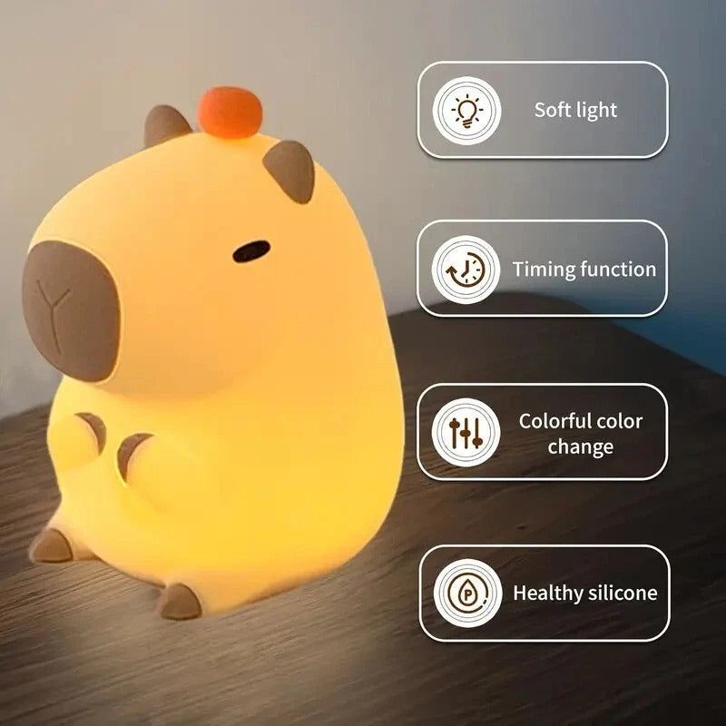 Cute Capybara Night Light with 30-Min Timer, USB, Touch Control – Bedroom Decor