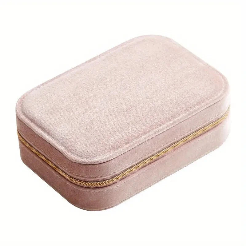 c3-Layer Velvet Jewelry Box Organizer with Zipper Travel Case for Rings & Earring