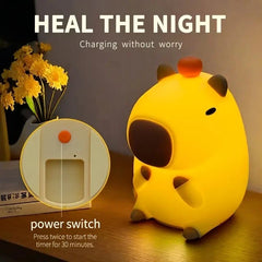 Cute Capybara Night Light with 30-Min Timer, USB, Touch Control – Bedroom Decor