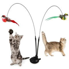 Cat Feather Wand Stick Cat Teaser Kitten Toy Dangle Bell Interactive in Black