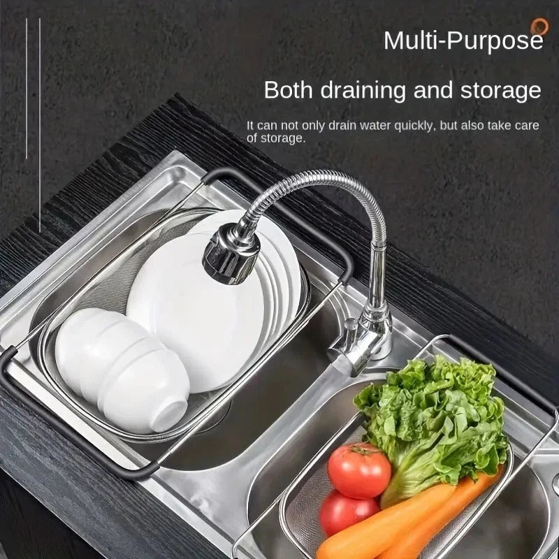 1pc, Sink Colander, Vegetable Sink Washing Basket, Fruit Drain Basket Rack, Stainless steel