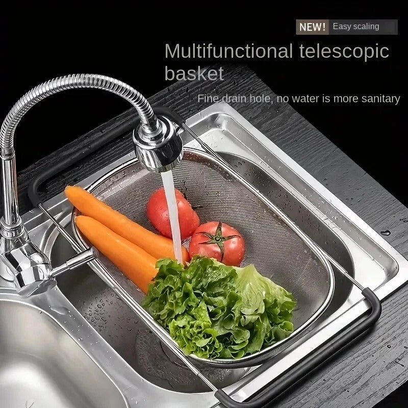 1pc, Sink Colander, Vegetable Sink Washing Basket, Fruit Drain Basket Rack, Stainless steel